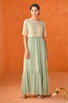 Buy_Summer by Priyanka Gupta_Green Georgette, Net Embroidery Round Neck Chandelier Dress With Overlay Top _at_Aza_Fashions