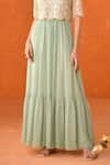 Buy_Summer by Priyanka Gupta_Green Georgette, Net Embroidery Round Neck Chandelier Dress With Overlay Top _Online_at_Aza_Fashions