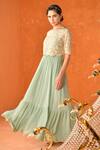 Summer by Priyanka Gupta_Green Georgette, Net Embroidery Round Neck Chandelier Dress With Overlay Top _at_Aza_Fashions