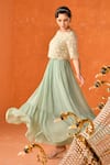 Buy_Summer by Priyanka Gupta_Green Georgette, Net Embroidery Round Neck Chandelier Dress With Overlay Top 
