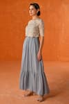 Shop_Summer by Priyanka Gupta_Blue Georgette, Net Embroidery Round Neck Chandelier Dress With Overlay _Online_at_Aza_Fashions