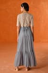 Summer by Priyanka Gupta_Blue Georgette, Net Embroidery Round Neck Chandelier Dress With Overlay _Online_at_Aza_Fashions