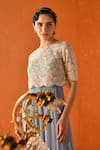Shop_Summer by Priyanka Gupta_Blue Georgette, Net Embroidery Round Neck Chandelier Dress With Overlay 