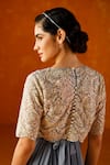 Summer by Priyanka Gupta_Blue Georgette, Net Embroidery Round Neck Chandelier Dress With Overlay _Online