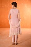 Summer by Priyanka Gupta_Pink Georgette, Net Embroidery Round Neck A-line Kurta Set _Online_at_Aza_Fashions
