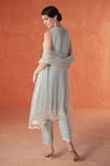 Summer by Priyanka Gupta_Cobalt Georgette, Net Sequins Round Neck Citrus Blue A-line Long Kurta Set _Online_at_Aza_Fashions