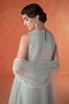 Buy_Summer by Priyanka Gupta_Cobalt Georgette, Net Sequins Round Neck Citrus Blue A-line Long Kurta Set _Online_at_Aza_Fashions