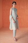 Buy_Summer by Priyanka Gupta_Cobalt Georgette, Net Sequins Round Neck Citrus Blue A-line Long Kurta Set _at_Aza_Fashions