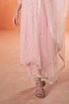 Summer by Priyanka Gupta_Pink Georgette, Net Sequins, Embroidery V-neck Mirella Kurta Set _Online_at_Aza_Fashions