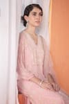 Shop_Summer by Priyanka Gupta_Pink Georgette, Net Sequins, Embroidery V-neck Mirella Kurta Set _Online_at_Aza_Fashions