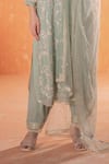 Shop_Summer by Priyanka Gupta_Green Georgette, Net Sequins, Embroidery V-neck Mirella Kurta Set _Online_at_Aza_Fashions