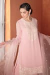 Shop_Summer by Priyanka Gupta_Pink Georgette, Organza Embroidery, Sequins Round Asteria Straight Kurta Set _at_Aza_Fashions