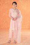 Buy_Summer by Priyanka Gupta_Pink Georgette, Organza Embroidery, Sequins Round Asteria Straight Kurta Set _at_Aza_Fashions