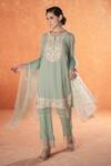 Buy_Summer by Priyanka Gupta_Green Georgette, Organza Embroidery Round Neck Asteria Straight Kurta Set _at_Aza_Fashions