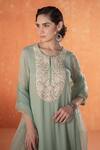 Buy_Summer by Priyanka Gupta_Green Georgette, Organza Embroidery Round Neck Asteria Straight Kurta Set _Online_at_Aza_Fashions