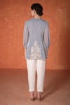Shop_Summer by Priyanka Gupta_Blue Georgette Embroidery Round Neck Stone Godet Tunic _at_Aza_Fashions