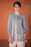 Buy_Summer by Priyanka Gupta_Blue Georgette Embroidery Round Neck Stone Godet Tunic _at_Aza_Fashions
