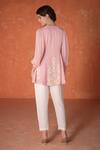 Summer by Priyanka Gupta_Pink Georgette Embroidery Round Neck Godet Tunic _Online_at_Aza_Fashions