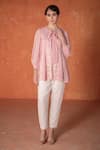 Buy_Summer by Priyanka Gupta_Pink Georgette Embroidery Round Neck Godet Tunic _Online_at_Aza_Fashions