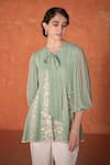Buy_Summer by Priyanka Gupta_Teal Georgette Embroidery Round Neck Godet Tunic _at_Aza_Fashions