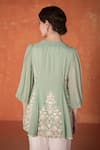 Shop_Summer by Priyanka Gupta_Teal Georgette Embroidery Round Neck Godet Tunic _at_Aza_Fashions