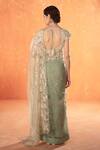 Summer by Priyanka Gupta_Teal Organza, Georgette Embroidery V-neck Sparrow Saree Set _Online_at_Aza_Fashions