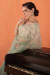 Buy_Summer by Priyanka Gupta_Teal Organza, Georgette Embroidery V-neck Sparrow Saree Set _Online_at_Aza_Fashions