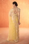 Summer by Priyanka Gupta_Yellow Organza, Georgette Sequins, Embroidery V-neck Sparrow Saree _Online_at_Aza_Fashions
