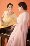 Shop_Summer by Priyanka Gupta_Yellow Organza, Georgette Sequins, Embroidery V-neck Sparrow Saree _Online_at_Aza_Fashions
