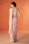 Shop_Summer by Priyanka Gupta_Pink Chiffon, Georgette Embroidery Sweetheart Neck Dandelion Saree Set _at_Aza_Fashions