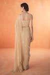 Summer by Priyanka Gupta_Beige Chiffon, Georgette Embroidery Round Neck Dandelion Saree Set _Online_at_Aza_Fashions