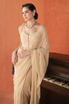 Buy_Summer by Priyanka Gupta_Beige Chiffon, Georgette Embroidery Round Neck Dandelion Saree Set _Online_at_Aza_Fashions