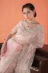 Shop_Summer by Priyanka Gupta_Pink Organza Sequins, Embroidery V-neck Wild Rose Dori Saree With Blouse _Online_at_Aza_Fashions
