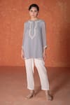 Buy_Summer by Priyanka Gupta_Blue Georgette Embroidery Round Neck Stone Adena Tunic _at_Aza_Fashions