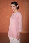 Summer by Priyanka Gupta_Pink Georgette Embroidery Round Neck Adena Tunic _Online_at_Aza_Fashions