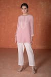 Buy_Summer by Priyanka Gupta_Pink Georgette Embroidery Round Neck Adena Tunic _at_Aza_Fashions