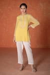 Summer by Priyanka Gupta_Yellow Georgette Embroidery Round Neck Adena Tunic _Online_at_Aza_Fashions