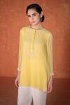 Buy_Summer by Priyanka Gupta_Yellow Georgette Embroidery Round Neck Adena Tunic _at_Aza_Fashions