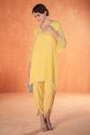 Buy_Summer by Priyanka Gupta_Yellow Georgette Embroidery V-neck Bow Co-ord Set _at_Aza_Fashions