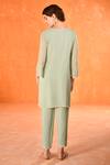 Shop_Summer by Priyanka Gupta_Green Georgette Embroidery V-neck Bow Co-ord Set _at_Aza_Fashions