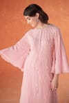 Buy_Summer by Priyanka Gupta_Pink Georgette Sequins, Embroidery Round Neck Rays Tunic Kurta Set 