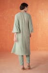 Shop_Summer by Priyanka Gupta_Green Georgette Sequins Button-down Neck Rays Kurta Set _at_Aza_Fashions