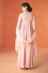 Shop_Summer by Priyanka Gupta_Pink Georgette, Organza Embroidery Round Neck Mirella Jacket Set _at_Aza_Fashions