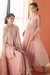 Buy_Summer by Priyanka Gupta_Pink Georgette, Organza Embroidery Round Neck Mirella Jacket Set _Online_at_Aza_Fashions