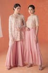 Summer by Priyanka Gupta_Pink Georgette, Organza Embroidery Round Neck Mirella Jacket Set _at_Aza_Fashions