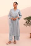 Buy_Charu Makkar_Blue Tissue Chanderi Embroidered Kurta Set _at_Aza_Fashions