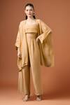Buy_Paulmi and Harsh_Beige Silk Square , Open Layered Crop Top And Pant Set _at_Aza_Fashions