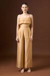 Shop_Paulmi and Harsh_Beige Silk Square , Open Layered Crop Top And Pant Set 