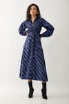 Buy_Son of A Noble Snob_Black Cotton Satin Collared Anika Midi Dress With Pathway Print _Online_at_Aza_Fashions