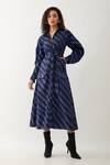 Buy_Son of A Noble Snob_Black Cotton Satin Collared Anika Midi Dress With Pathway Print _at_Aza_Fashions